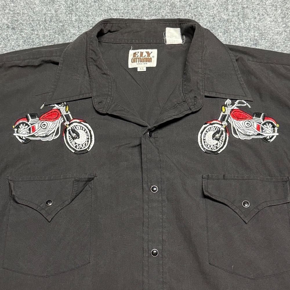 Ely Cattleman Western Shirt Mens XL Black Pearl Snap Cowboy Rodeo